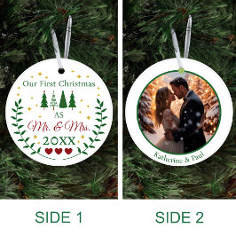 Onze eerste Kerstmis als Mr en Mrs Custom Photo Keramisch Ornament