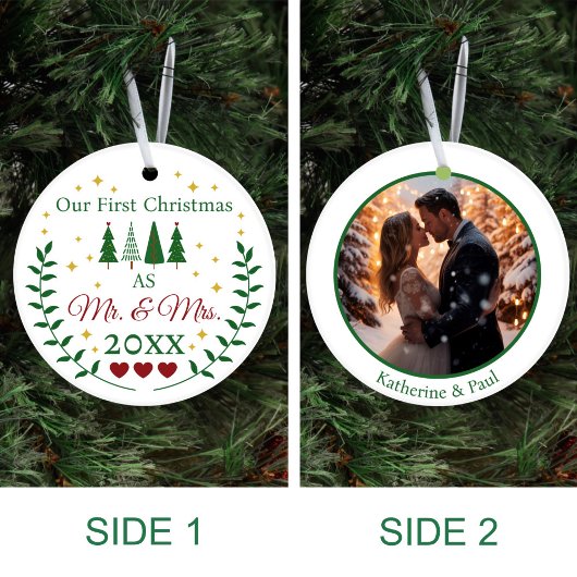 Onze eerste Kerstmis als Mr en Mrs Custom Photo Keramisch Ornament