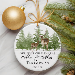 Onze eerste Kerstmis als Mr en Mrs Custom Rustic Ornament