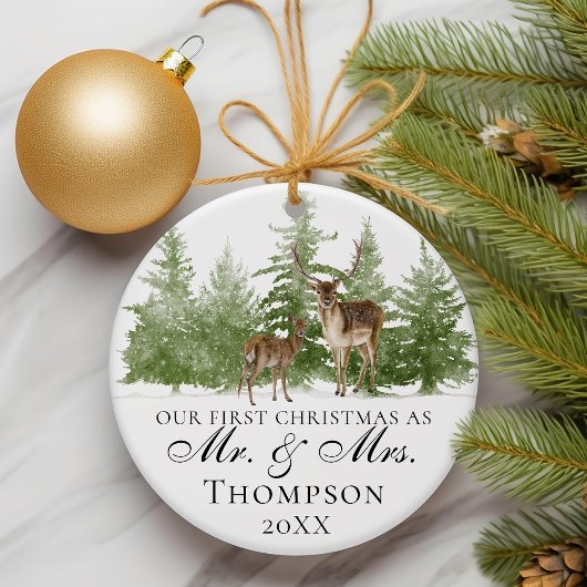 Onze eerste Kerstmis als Mr en Mrs Custom Rustic Ornament