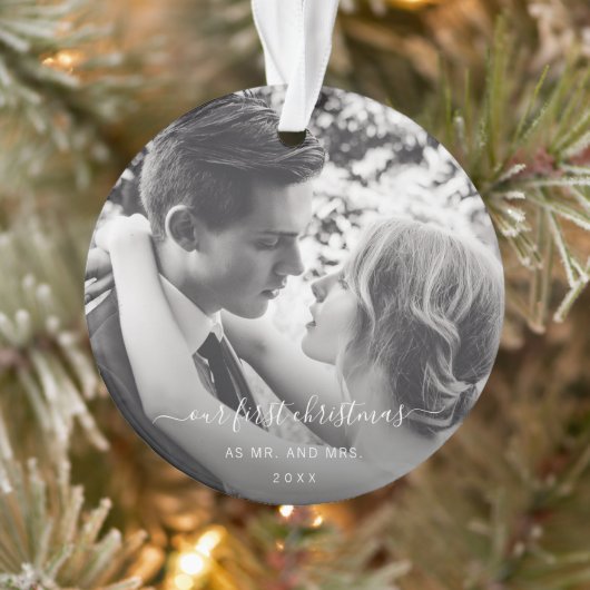 Onze eerste Kerstmis als Mr en Mrs Elegant Foto Ornament (Boom)