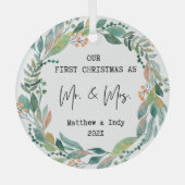 Onze Eerste Kerstmis als Mr en Mrs Floral Glas Ornament (Voorkant)