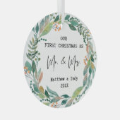 Onze Eerste Kerstmis als Mr en Mrs Floral Glas Ornament (Voorkant Rechts)