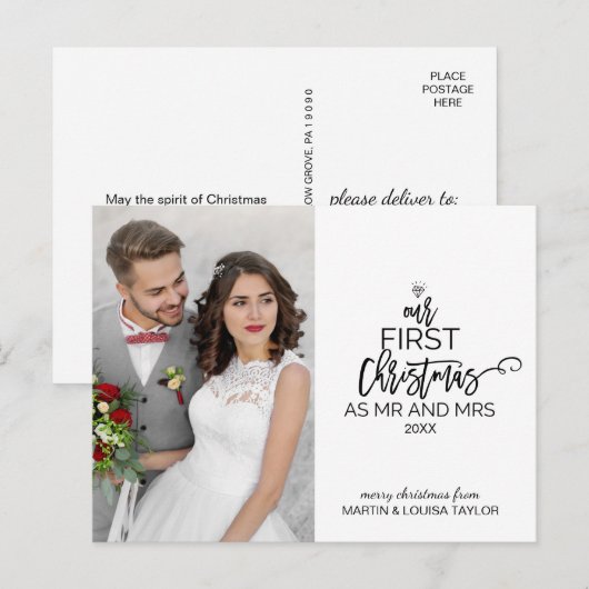 Onze eerste Kerstmis als Mr en Mrs Foto Feestdagenkaart (Voorkant / Achterkant)