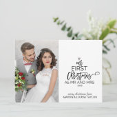 Onze eerste Kerstmis als Mr en Mrs Foto Feestdagenkaart (Staand voorkant)