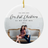 Onze eerste Kerstmis als Mr en Mrs Foto Keramisch Ornament (Achterkant)