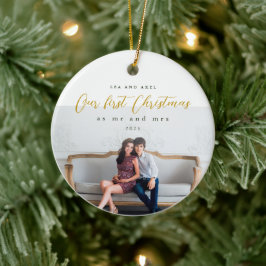 Onze eerste Kerstmis als Mr en Mrs Foto Keramisch Ornament