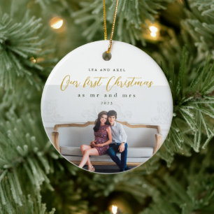 Onze eerste Kerstmis als Mr en Mrs Foto Keramisch Ornament