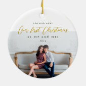 Onze eerste Kerstmis als Mr en Mrs Foto Keramisch Ornament (Achterkant)