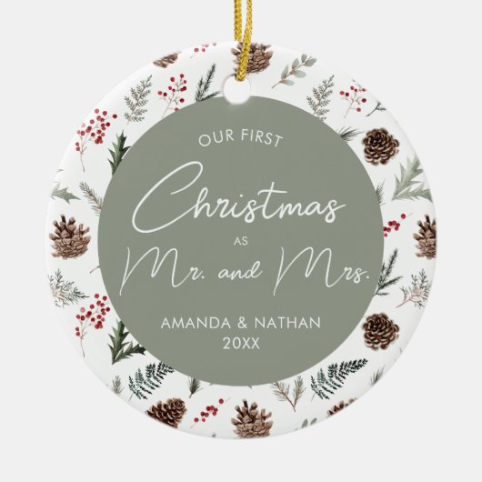 Onze eerste Kerstmis als Mr. en Mrs. Foto Keramisch Ornament (Voorkant)