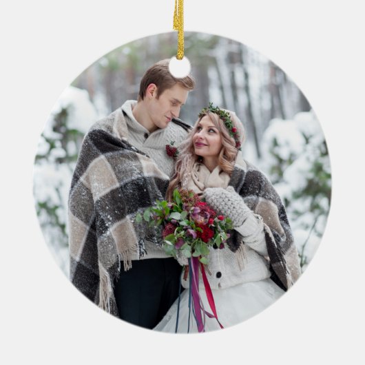 Onze eerste Kerstmis als Mr. en Mrs. Foto Keramisch Ornament (Achterkant)