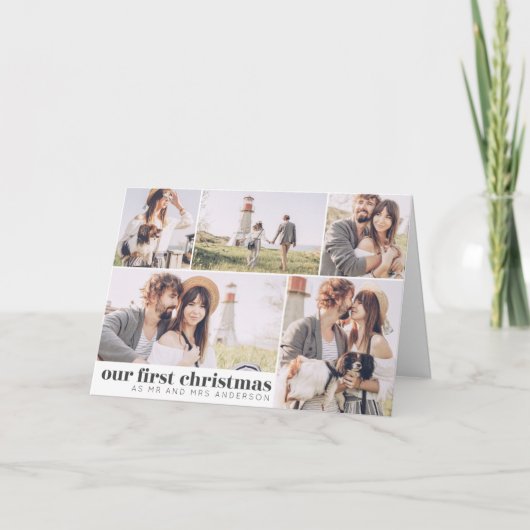 Onze eerste Kerstmis als Mr. en Mrs. Foto Kerstmis Feestdagen Kaart (Voorkant)