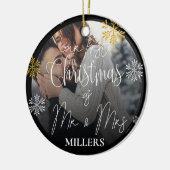Onze eerste Kerstmis als Mr. en Mrs. Foto Kerstmis Keramisch Ornament (Links)