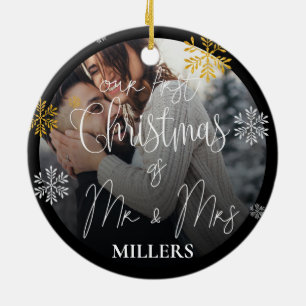 Onze eerste Kerstmis als Mr. en Mrs. Foto Kerstmis Keramisch Ornament