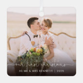 Onze eerste Kerstmis als Mr. en Mrs. Foto Metalen Ornament (Voorkant)