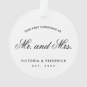 Onze eerste Kerstmis als Mr en Mrs Foto Pas getrou Ornament