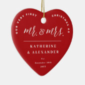 Onze eerste Kerstmis als Mr. en Mrs. Foto Wedding Keramisch Ornament (Rechts)