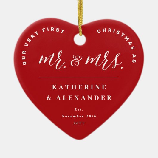 Onze eerste Kerstmis als Mr. en Mrs. Foto Wedding Keramisch Ornament (Voorkant)