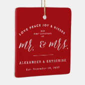 Onze eerste Kerstmis als Mr. en Mrs. Foto Wedding Keramisch Ornament (Rechts)