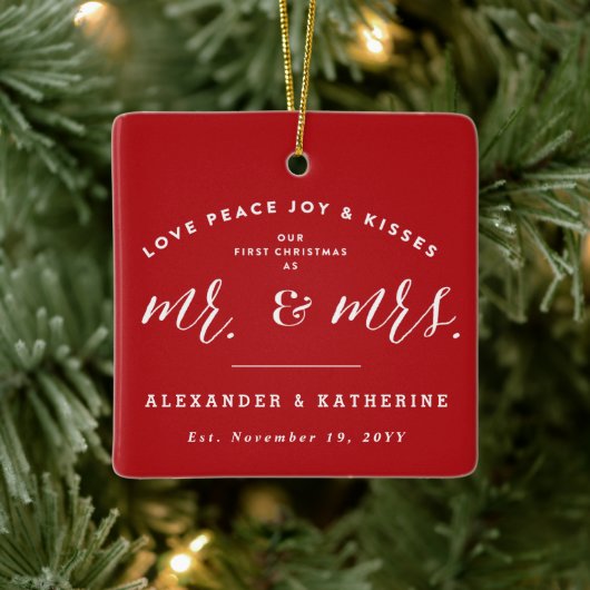 Onze eerste Kerstmis als Mr. en Mrs. Foto Wedding Keramisch Ornament (Boom)