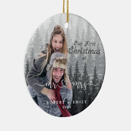 Onze eerste Kerstmis als Mr en Mrs. Keramisch Ornament (Rechts)