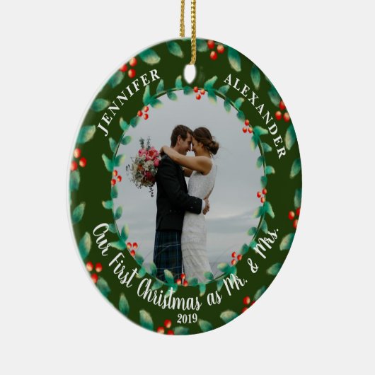 Onze eerste kerstmis als Mr. en Mrs. Keramisch Ornament (Rechts)