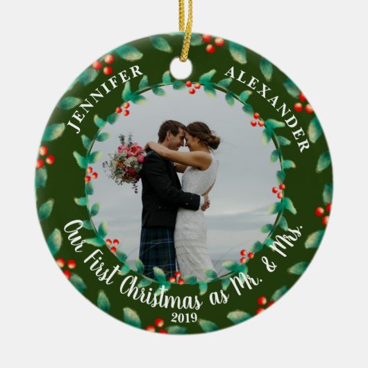 Onze eerste kerstmis als Mr. en Mrs. Keramisch Ornament (Voorkant)