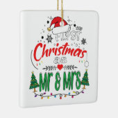 Onze eerste Kerstmis als Mr en Mrs Matching Couple Keramisch Ornament (Rechts)