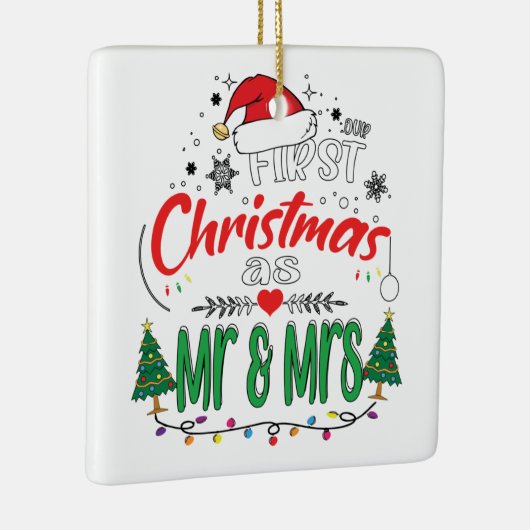 Onze eerste Kerstmis als Mr en Mrs Matching Couple Keramisch Ornament (Rechts)