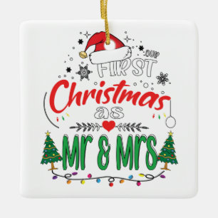 Onze eerste Kerstmis als Mr en Mrs Matching Couple Keramisch Ornament