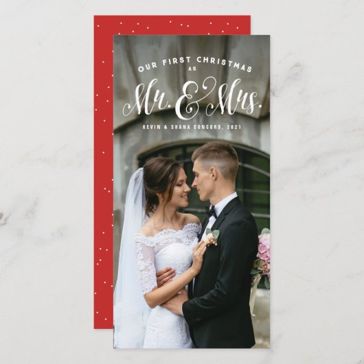 Onze eerste Kerstmis als Mr en Mrs pasgetrouwde fo Feestdagenkaart (Voorkant / Achterkant)
