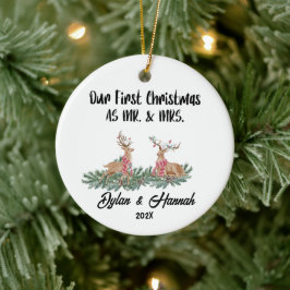 Onze Eerste Kerstmis als Mr en Mrs Personalized Keramisch Ornament