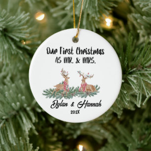 Onze Eerste Kerstmis als Mr en Mrs Personalized Keramisch Ornament
