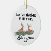 Onze Eerste Kerstmis als Mr en Mrs Personalized Keramisch Ornament (Rechts)