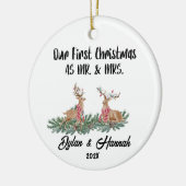 Onze Eerste Kerstmis als Mr en Mrs Personalized Keramisch Ornament (Links)