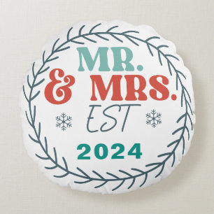 Onze Eerste Kerstmis als Mr en Mrs. Rond Kussen