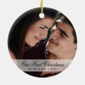 Onze eerste Kerstmis als Mr en Mrs Script Foto Keramisch Ornament (Achterkant)