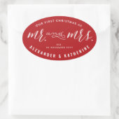 Onze Eerste Kerstmis Als Mr En Mrs Trouwfeest Ovale Sticker (Tas)
