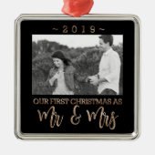 Onze eerste Kerstmis als Mr en Mrs Wedding Couple Metalen Ornament (Voorkant)