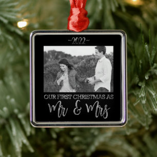 Onze eerste Kerstmis als Mr en Mrs Wedding Couple Metalen Ornament