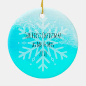 Onze eerste Kerstmis als Mr en Mrs Wedding Foto Keramisch Ornament (Achterkant)