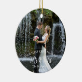 Onze eerste Kerstmis als Mr en Mrs Wedding Foto Keramisch Ornament (Rechts)