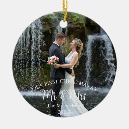 Onze eerste Kerstmis als Mr en Mrs Wedding Foto Keramisch Ornament (Voorkant)