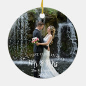 Onze eerste Kerstmis als Mr en Mrs Wedding Foto Keramisch Ornament (Achterkant)