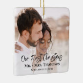 Onze eerste Kerstmis als Mr en Mrs Wedding Foto Keramisch Ornament (Rechts)