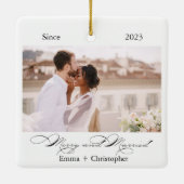 Onze eerste Kerstmis als Mr en Mrs Wedding Foto Keramisch Ornament (Achterkant)
