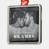 Onze eerste Kerstmis als Mr en Mrs Wedding Foto Metalen Ornament (Links)