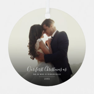 Onze eerste Kerstmis als Mr en Mrs Wedding Foto Metalen Ornament
