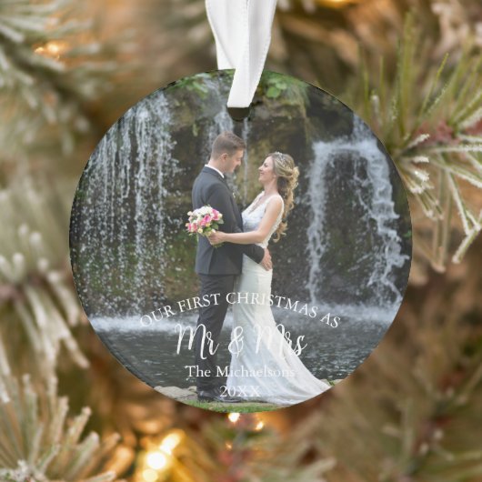Onze eerste Kerstmis als Mr en Mrs Wedding Foto Ornament (Boom)