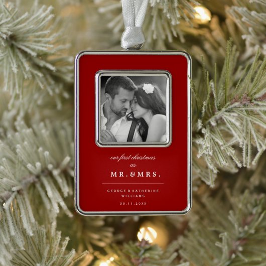 Onze eerste Kerstmis als Mr en Mrs Wedding Foto Verzilverd Omlijst Ornament (Boom)